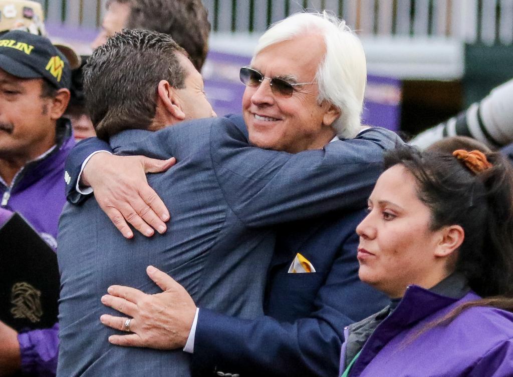 Bob Baffert and his assistant Jimmy Barnes hug after American Pharoah's Breeders' Cup Classic victory. (Eclipse Sportswire)
