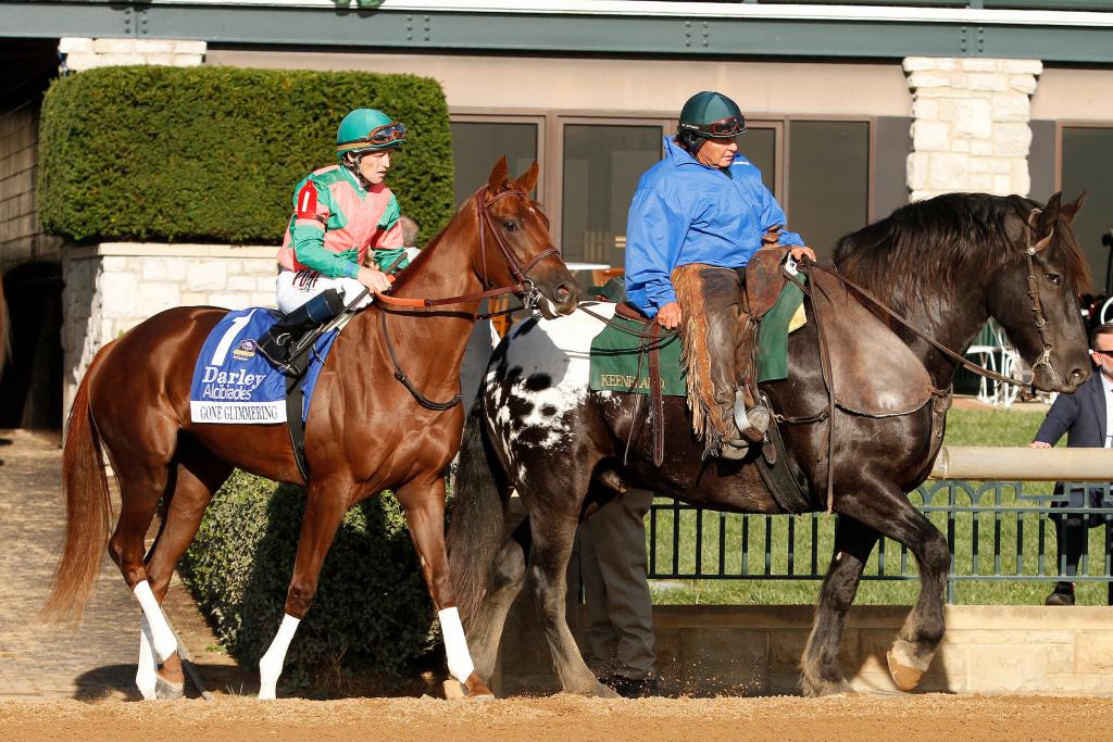 Harley ponying at Keeneland 2021. (Eclipse Sportswire)
