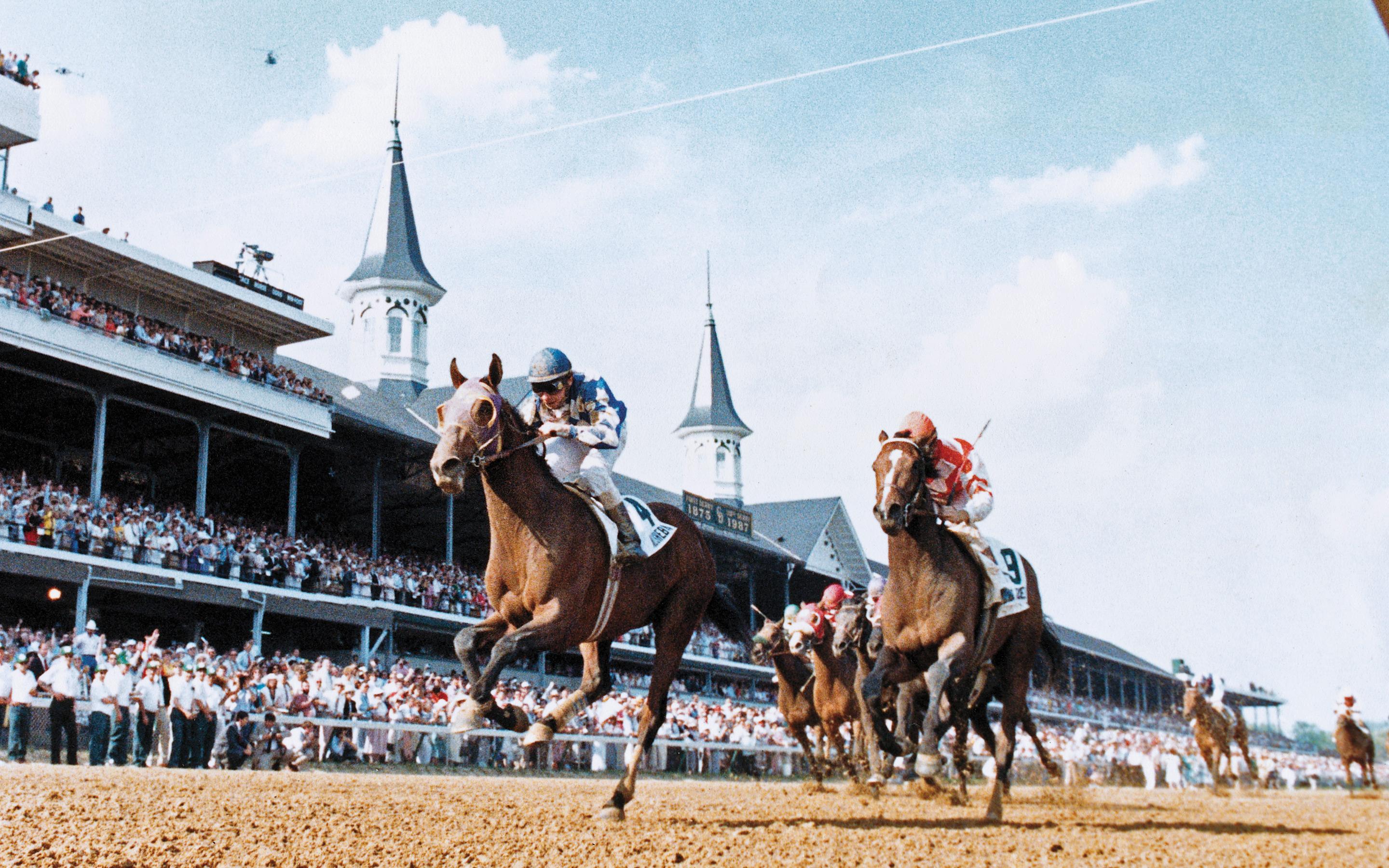 Alysheba wins the 1987 Kentucky Derby.