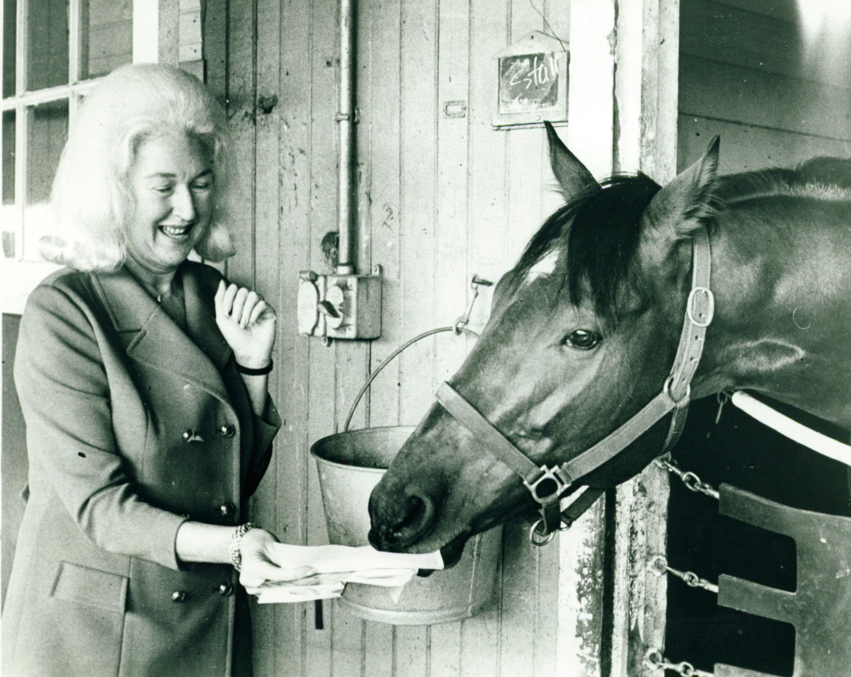 Canonero with Sandy Hirsch, wife of trainer Buddy Hirsch.