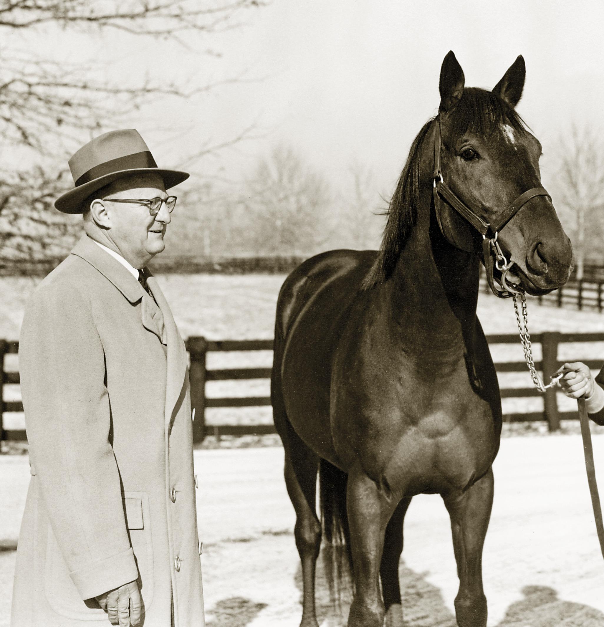 Spendthrift Farm owner Leslie Combs II with stallion Nashua.
