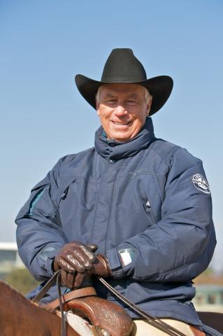Lukas aboard his track pony horse.