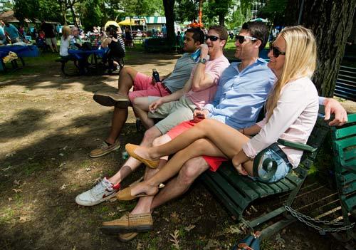 Fans in Belmont Park's backyard.