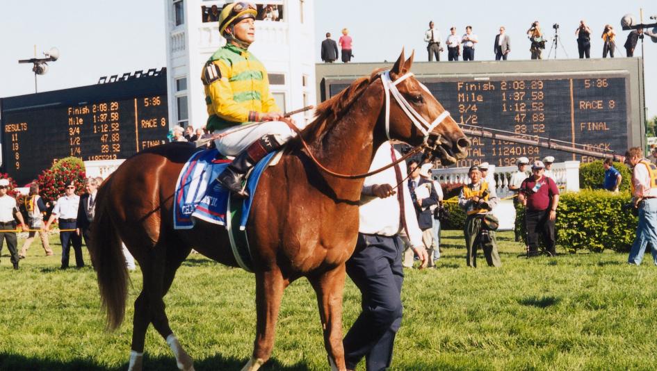 Charismatic and jockey Chris Antley after winning the 1999 Kentucky Derby.