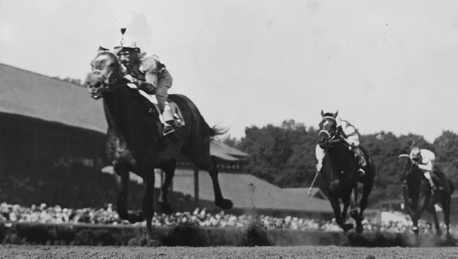 Native Dancer wins the Grand Union Hotel Stakes, one of his four Saratoga stakes wins in 1952.