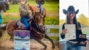 Burning Bluegrass Kitten Alana Riendeau OTTB ex-racehorse barrel training Racing for Home aftercare Nacho Barron farrier competition